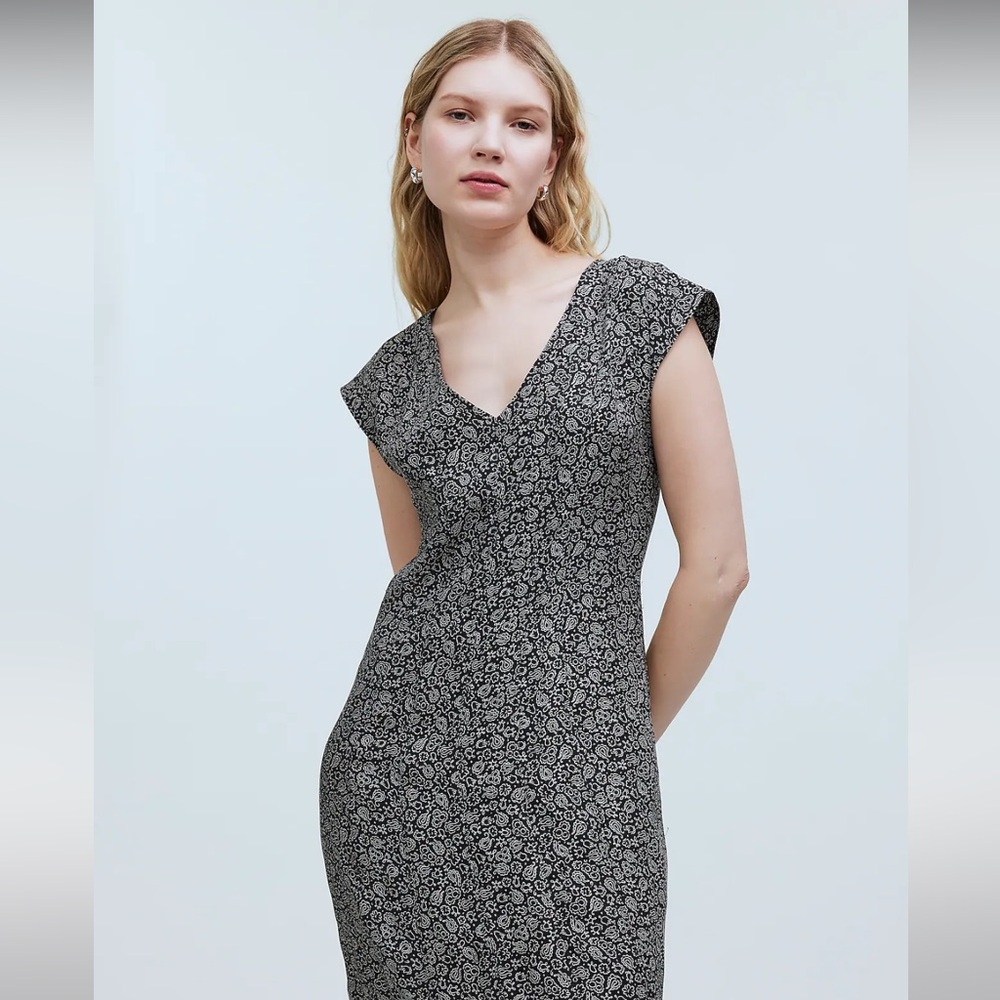 NWT Madewell Cap-Sleeve V-Neck Midi Floral Dress NEW 10